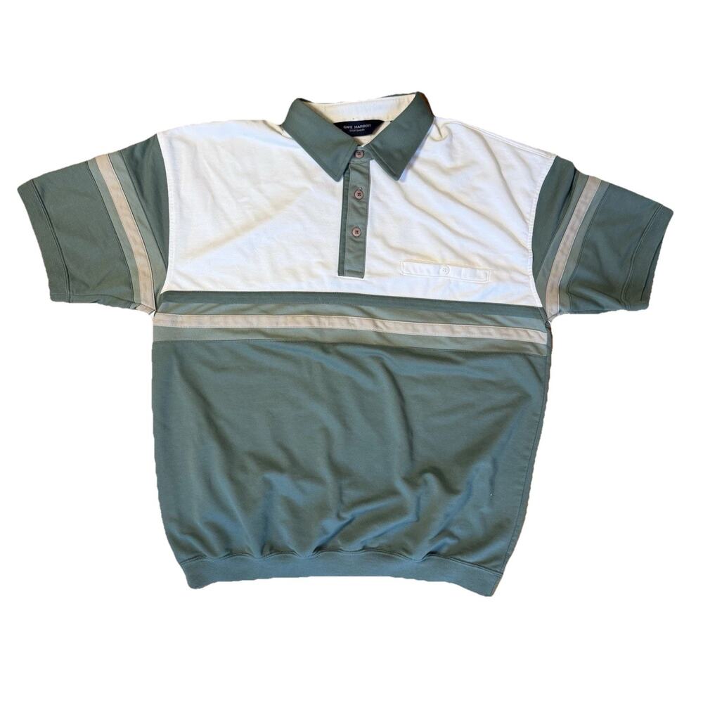 Vintage Safe Harbor Polo Shirt Mens XL Green White Colorblock Grandpa Core